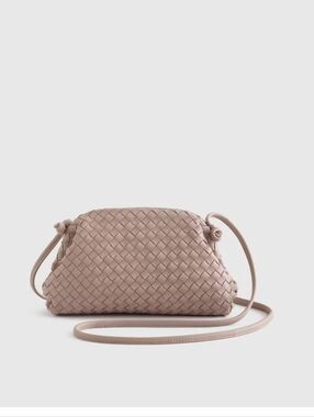 Quince Italy  Leather  Handwoven Pouch  Crossbody Clutch Taupe